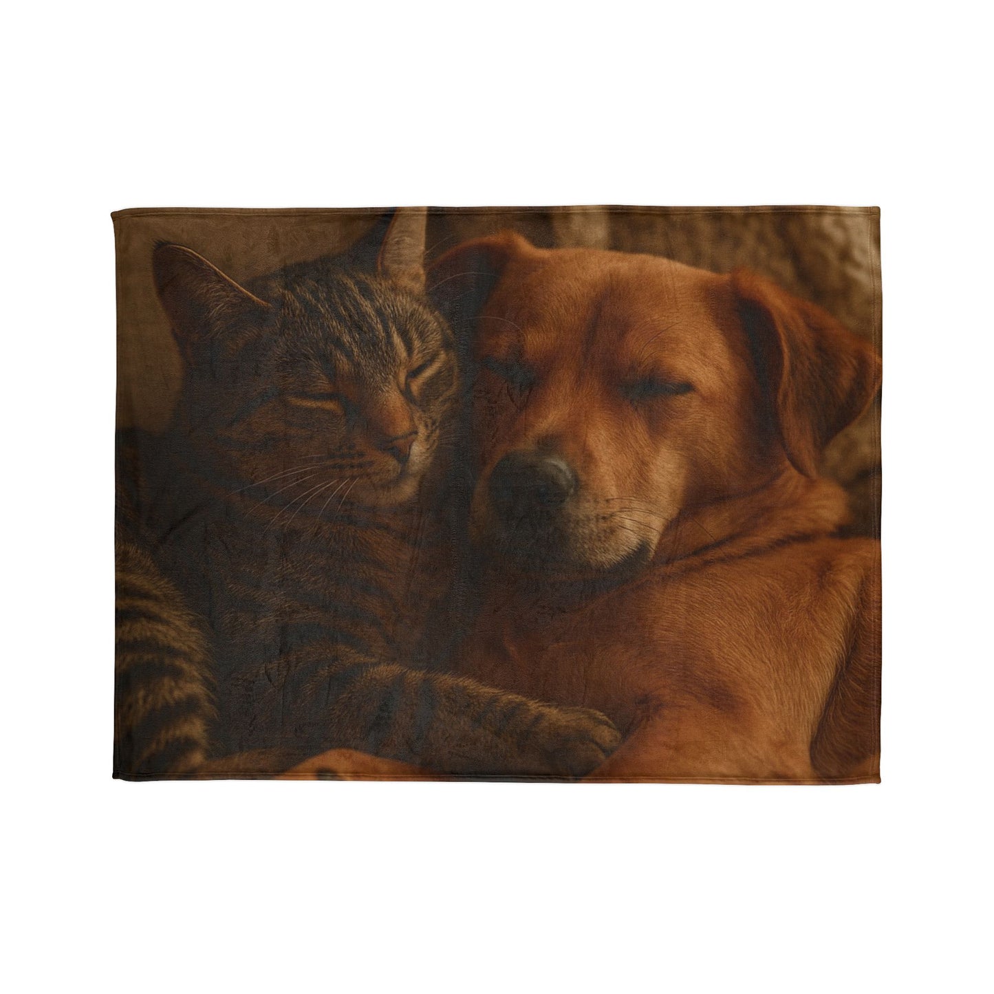 Comfy Pet Lovers Blanket - Cozy Polyester Throw Featuring Sleeping Cat and Dog