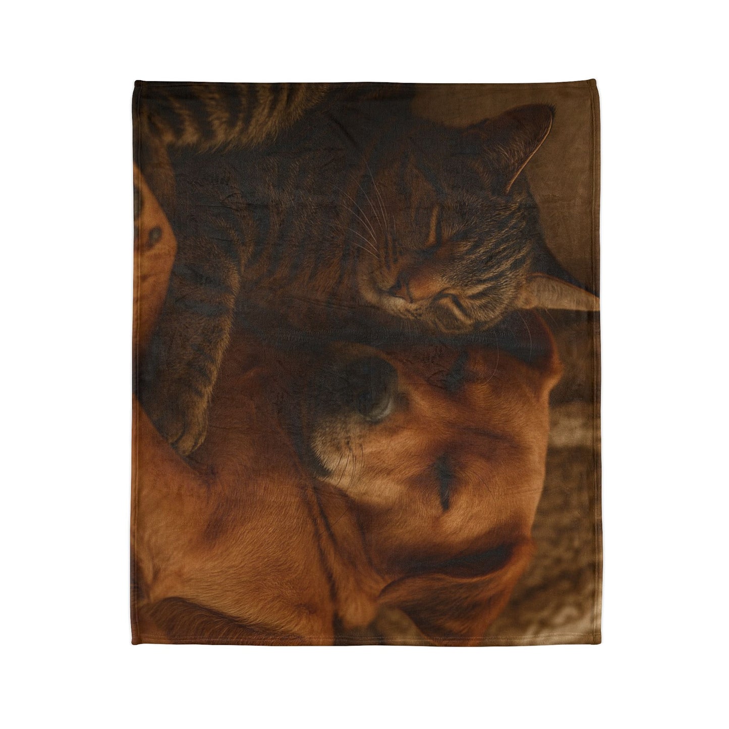 Comfy Pet Lovers Blanket - Cozy Polyester Throw Featuring Sleeping Cat and Dog