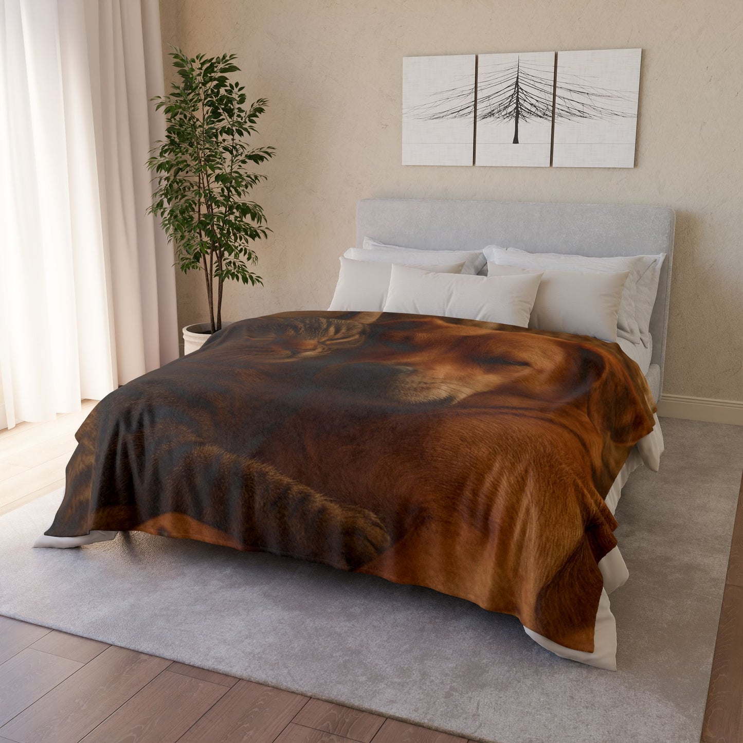 Comfy Pet Lovers Blanket - Cozy Polyester Throw Featuring Sleeping Cat and Dog