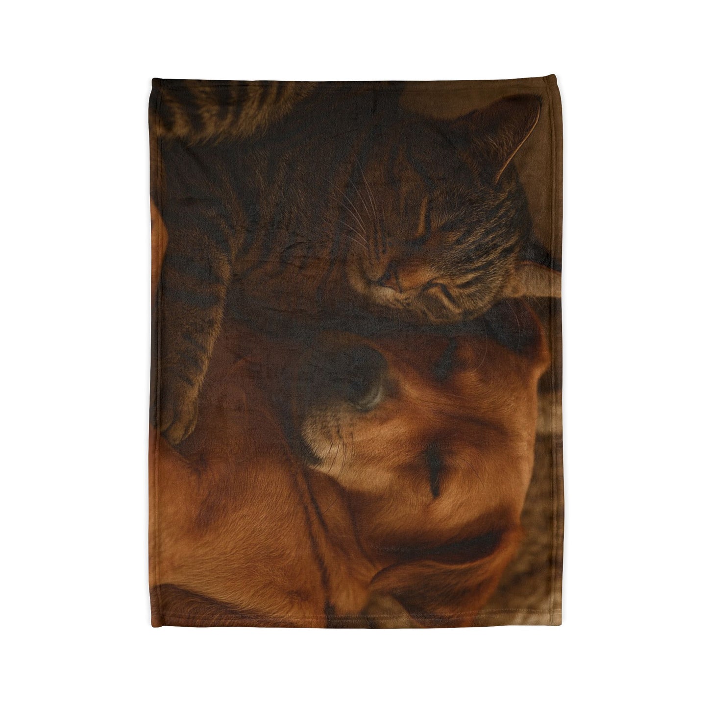 Comfy Pet Lovers Blanket - Cozy Polyester Throw Featuring Sleeping Cat and Dog