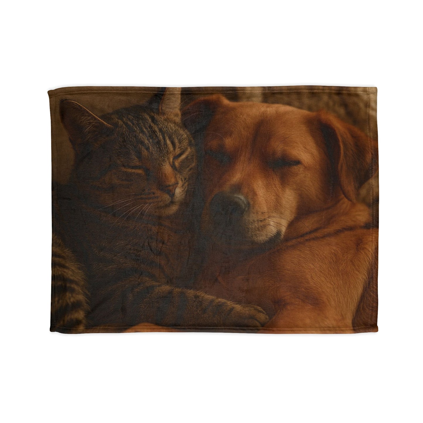 Comfy Pet Lovers Blanket - Cozy Polyester Throw Featuring Sleeping Cat and Dog